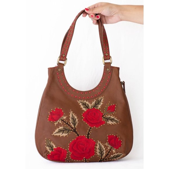 Isabella Fiore Vintage Y2K Western Floral Embroidered Rambling Rose Boho Handbag - Picture 4 of 9